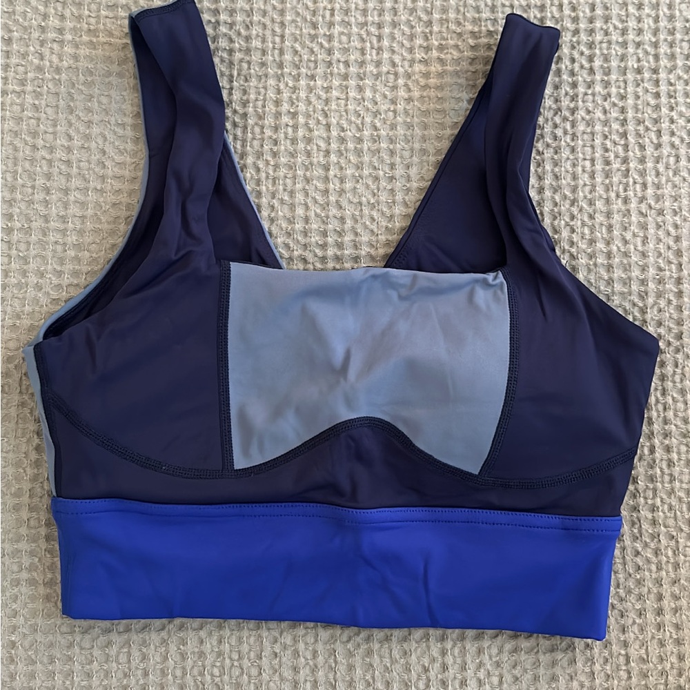 BuffBunny Colorblock Sports Bra in Navy, Royal Blue & Light Gray